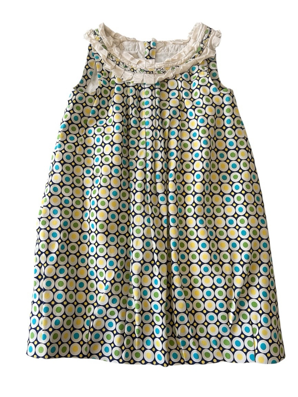 Sweet Ivy Girls Sleeveless Polka Dot Ruffle Collar Dress - Blue Green